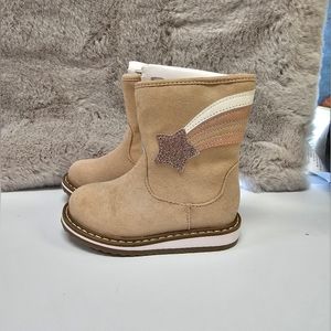 Girls Isla Snow Boots Tan Textile Shooting Star Faux Fur